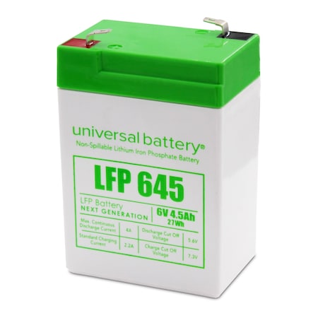 Upg Lithium LFP Battery, 6 V, 4.5Ah, F1 (Faston Tab) Terminal 48046